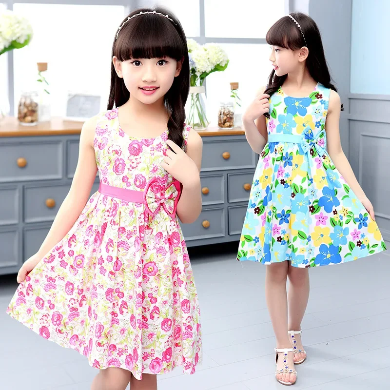 Girls Dress Princess Costume Kids Clothes Cotton Flower Print Party Dresses 4-14 Year