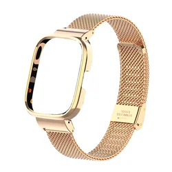 Sleek Magnetic Loop & Case Protector - Premium Metal Bracelet and Band Cover for Redmi Watch 3 Active (Style 2 rose)
