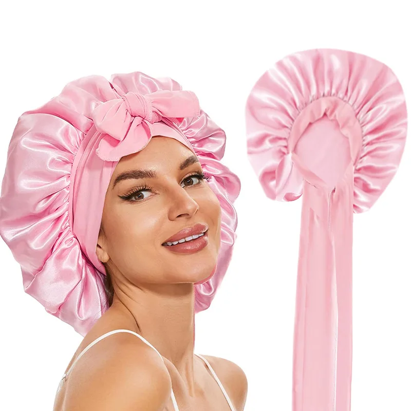 Silk Bonnet Satin Bonnet Adjustable for Women Sleeping Hair with Tie Night Sleep Cap Scarf Wrap for Curly Hair