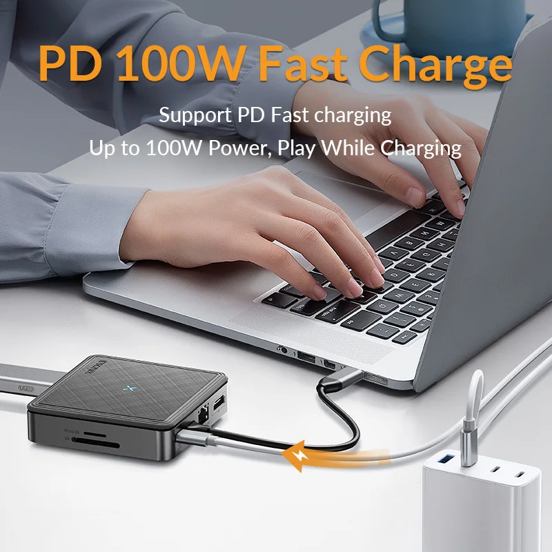 iDsonix Type C Docking Station USB 3.0 HUB Multi Port USB Adapter to 4K HDMI-Compatible RJ45 PD 100W 5Gbps USB C HUB for Macbook 5