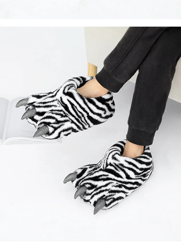 Ultraweiche Löwenpfote Hausschuhe Männer Fuzzy Animal Design Baumwolle Schuhe Männlich Weiblich Paar Hause Bühne Coplay Fleece Hausschuhe – Detail 15