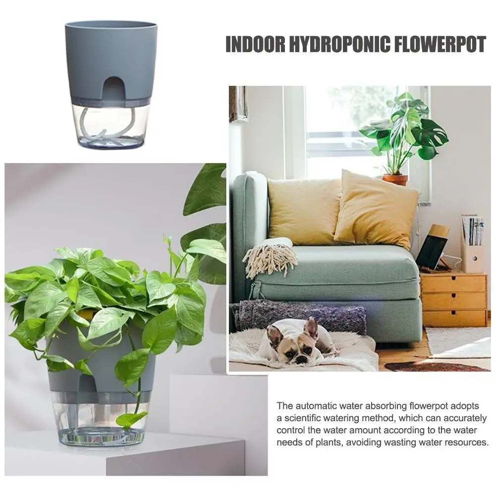 

Automatic Water Absorbing Flower Pot ABS Round Self-watering Pots Transparent Hydroponic Garden Plants Growing Flowerpot W1F7
