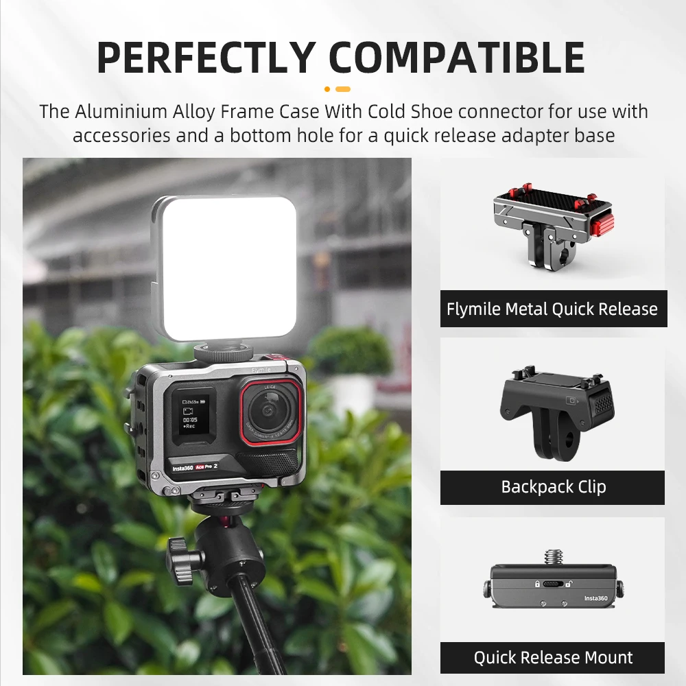 Telaio protettivo in alluminio e copriobiettivo in silicone compatibile con Insta360 X3,gabbia in metallo resistente con supporto per scarpa fredda