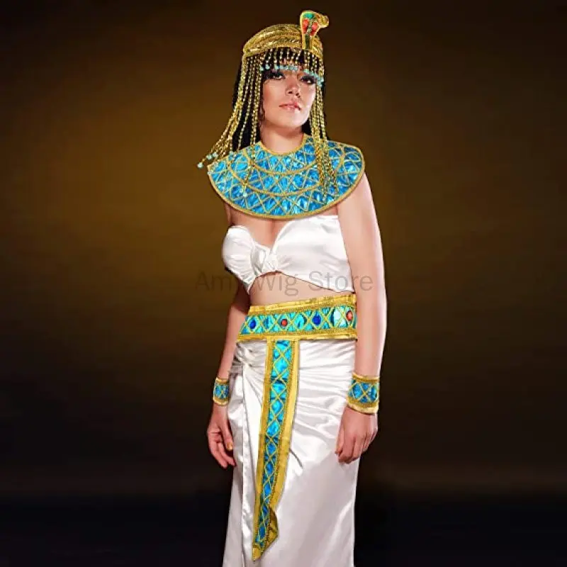 Egyptian Queen Costume Accessories Set - Cleopatra Headpiece, Snake Necklace, Bracelet, Earrings, Ring For Halloween, Cosplay, Themed Parties