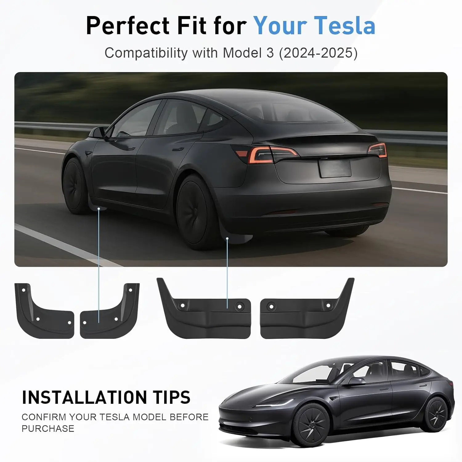 Tesla Model 3 Highland spatschermen montage