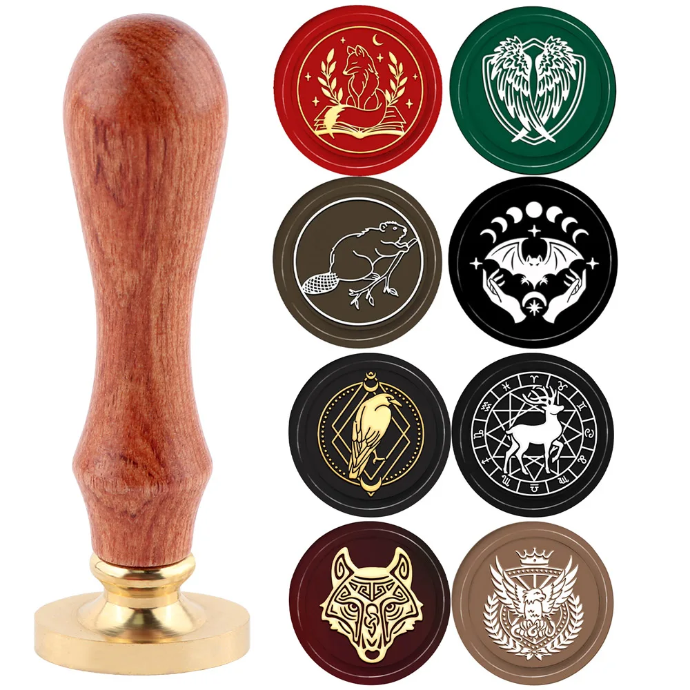 

2 pack Minimalist Animal Wings Pattern Wax Seal Stamp 25mm Removable Brass Head with Wooden Handle For Decorating Invitations