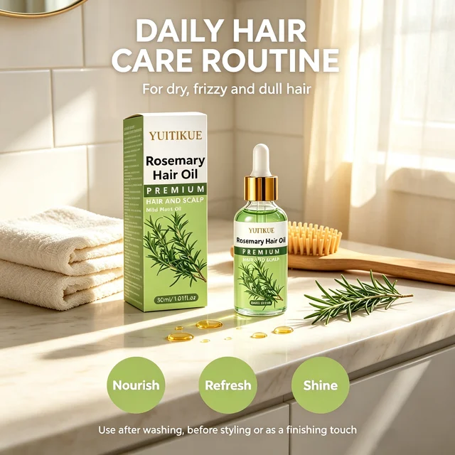 YUITIKUE Natural Rosemary Hair Oil Mild Plant Essence Oil Moisturizing Smooth Shiny Scalp & Hair Care Treatment Oil 30ml