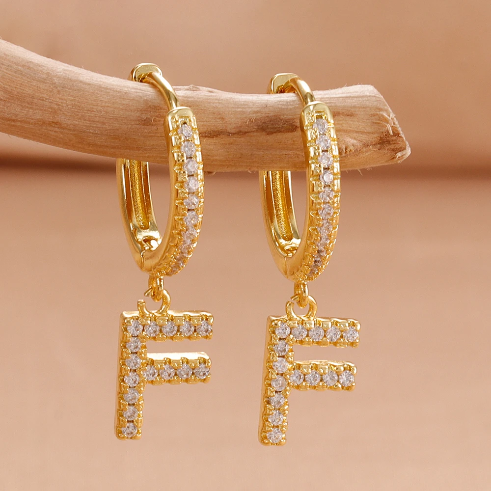 Nidin Hot Sale Initial A-Z Letters Mini Small Hoop Earrings Gold Color Zircon Jewelry Alphabet Fashion Christmas New Year Gift