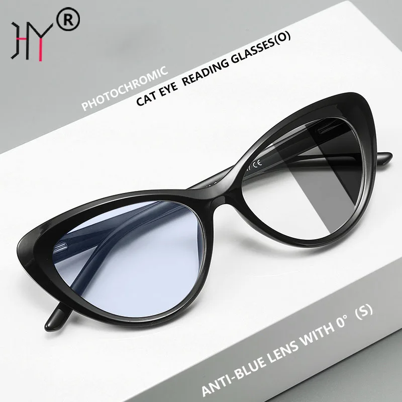 

HUYING Women Cat Eye Photochromic Women Reading Glasses Anti Blue Prebyopia Eyeglasses TR90 Frame Unisex Diopter 0 To +6.0