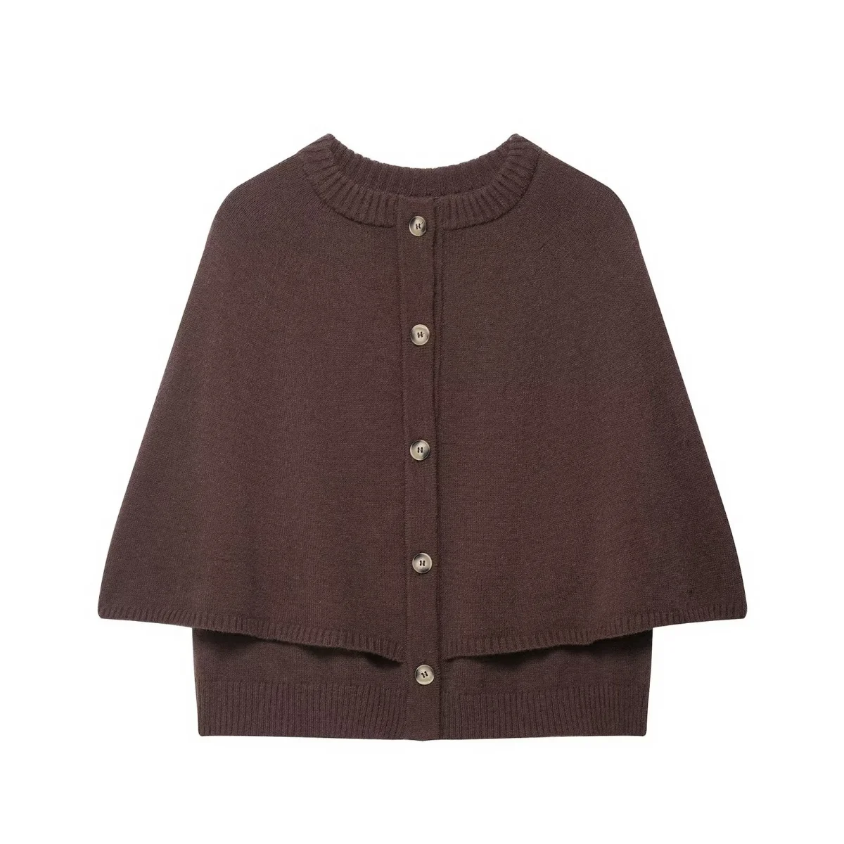 Women Autumn Streetwear O-Neck Breasted Solid Color Knitted Shawl Sweater Jacket Female Chic Cape Design Leisure Coats Chic Tops