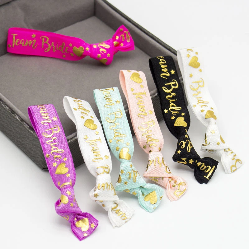 Wedding Hair Ties Bride Team Groom Elastic Hair Band for Gifts Champagne Hair Ties Bracelet Ribbon Wristband Cloth Bracelets for Wedding Party
