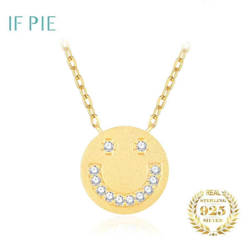 

IF PIE Fashion Smile Smiley Face Zircon Female Short Necklace Clavicle Chain 925 Sterling Silver Necklace Aromatherapy Jewelry