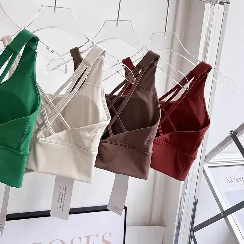 Lemon Gym Sports Bras Running Workout Vest Tops Women Naked-feel  Sexy Cross Yoga Fitness Bra Padded Push Up Athleti Crop Top