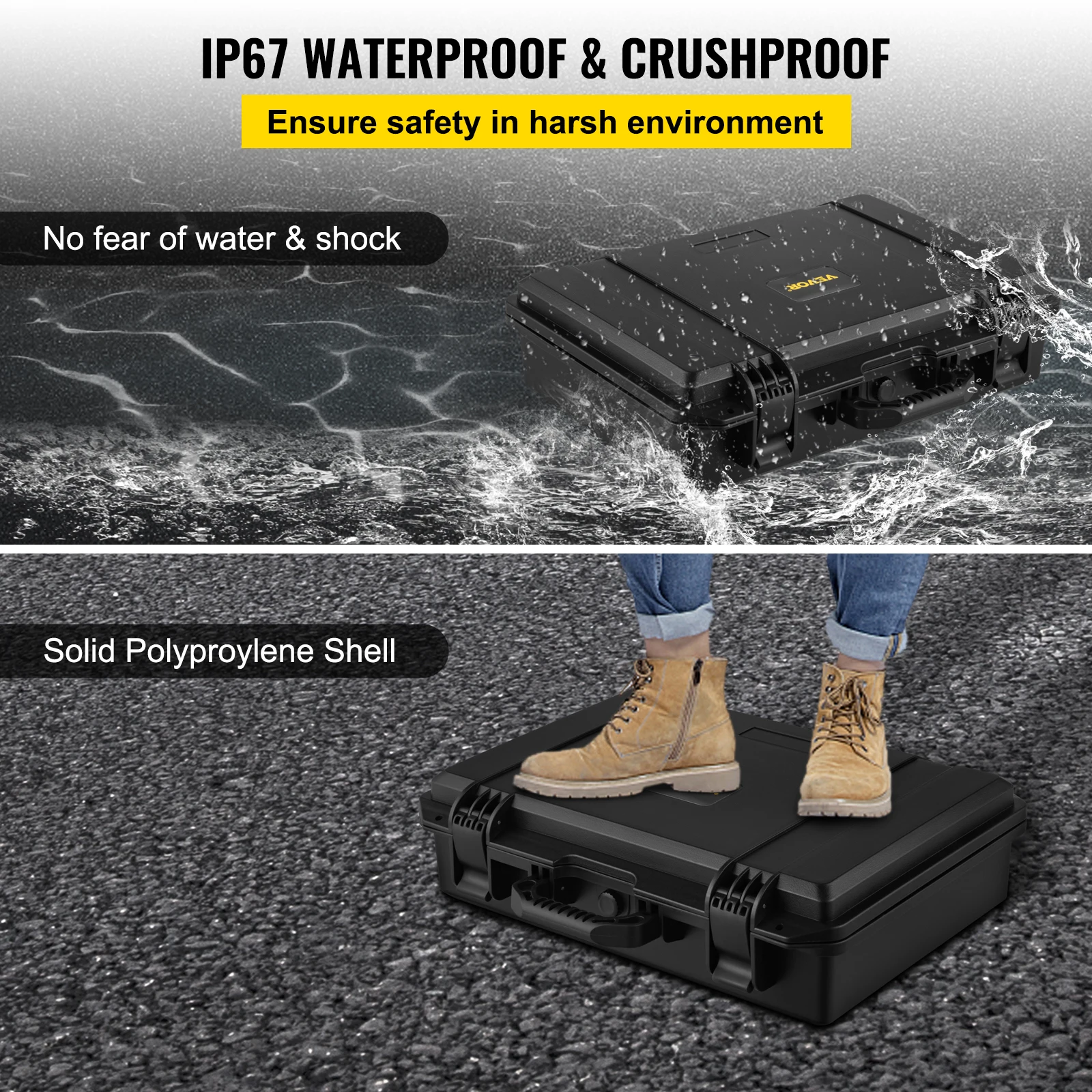 VEVOR Waterproof Hard Case 19 x 14 x 5 Inches with Customizable Foam Portable Protective Hard Camera Case Shockproof for Laptop 3