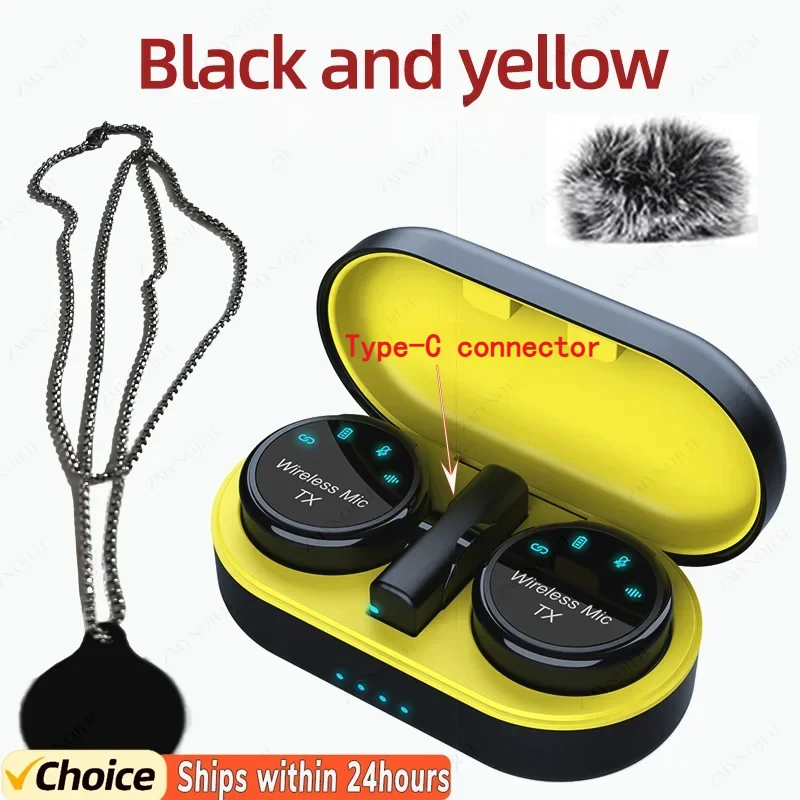 New Magnetic Wireless Lavalier Microphone Noise Canceling Necklace Windproof Cap Audio Video Recording Microphone for Smartphone