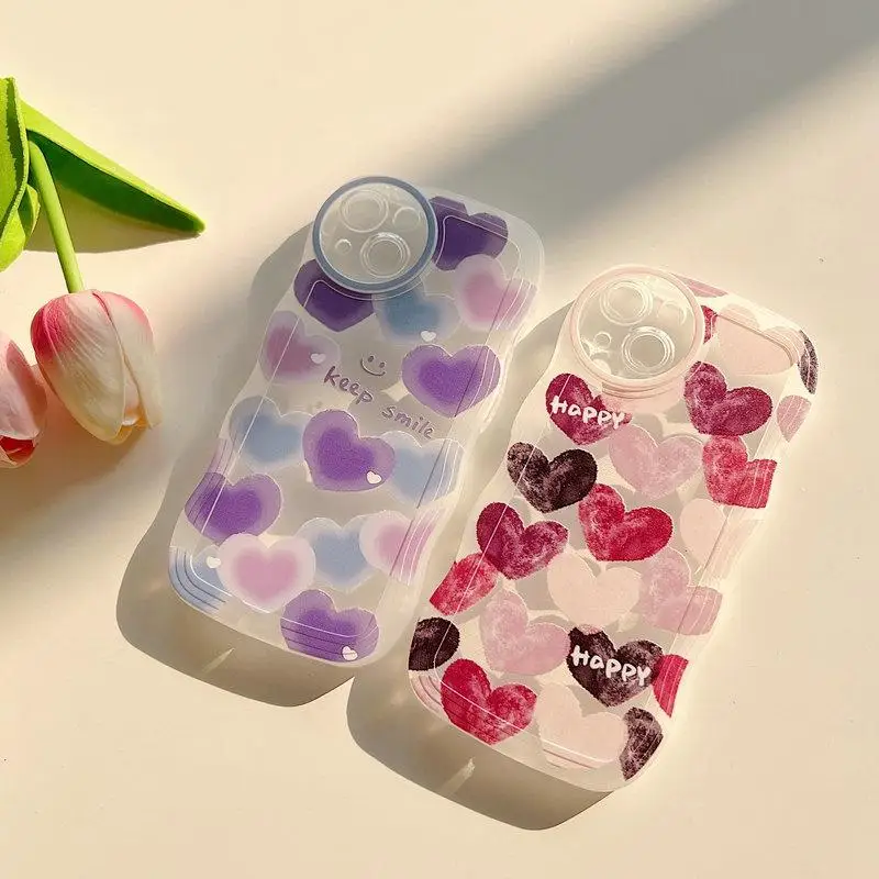 Colored Love Heart Marble Pattern Wavy TPU Phone Case Cover