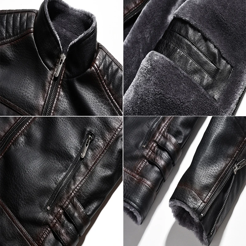 Maxulla Winter Men's PU Jackets Fashion Mens Motorcycle Leather Coats Casual Fur Collar Warm Biker Leather Coat Mens Clothing 5
