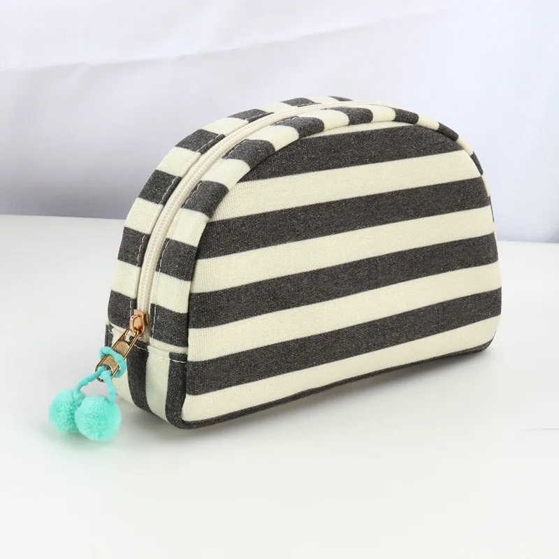 New Style Striped Shell Cosmetic Bag Dopamine Minimalist Canvas Portable Storage Bag for Travel Toiletry
