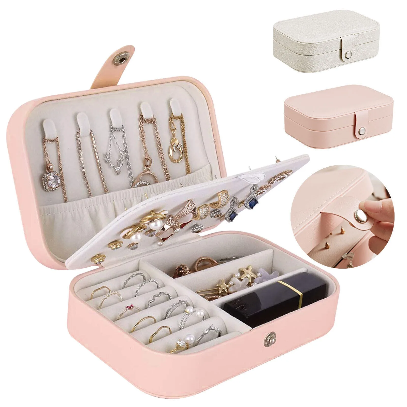 

Portable jewelry box storage box leather jewelry ornaments box travel storage-