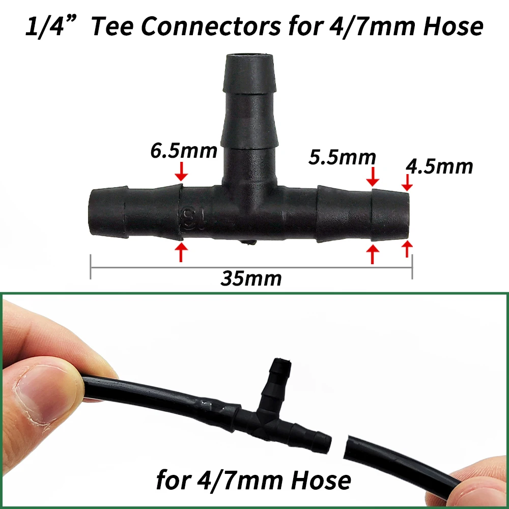 WUJIE 50-100PCS 1/4 Inch Dripper Watering Tee Connector Drip Irrigation Greenhouse Garden Tools Repair Fitting for 4/7mm Hose