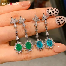 

2022 New Trend 925 Sterling Silver 8*12mm Paraiba Tourmaline Emerald Ruby Drop Earrings for Women Charms Party Fine Jewelry Gift