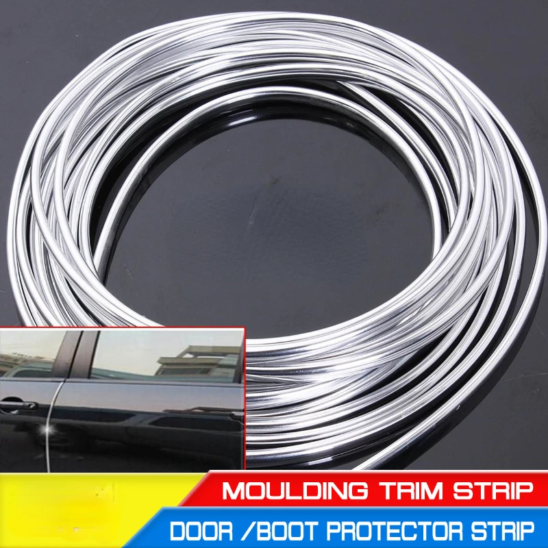 6M Car Door Edge Guards Chrome Moulding Trim Strip Scratch Guard Protector Cover Strip Roll Chrome Styling Moulding Trim