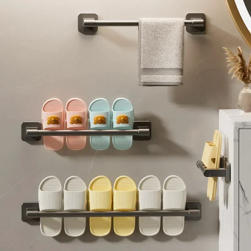 

Slipper Kitchen No Holder Self-adhesive Organizer Bathroom Hanger Storage Aluminum Rack Space Towel Drilling