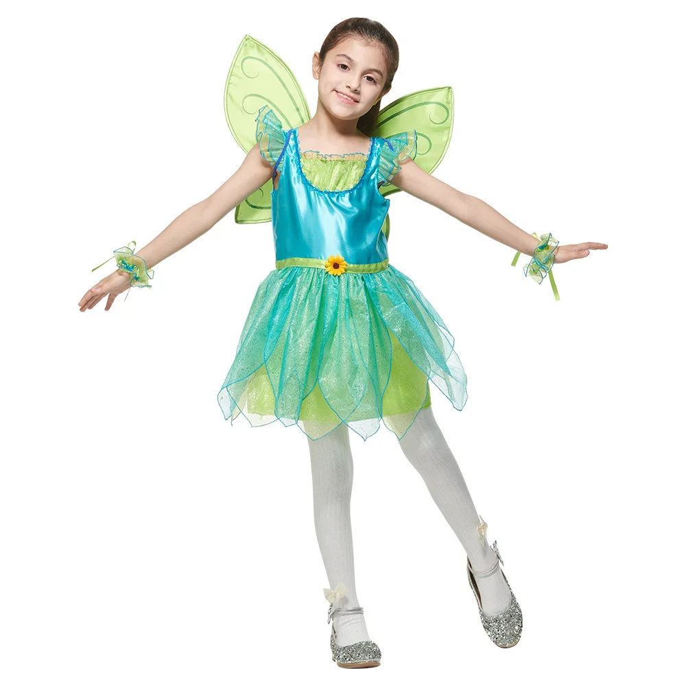 

Новинка, детская одежда для Хэллоуина, юбка с зелеными цветами для девочек, костюм для сценического представления, сказочное платье с эльфом