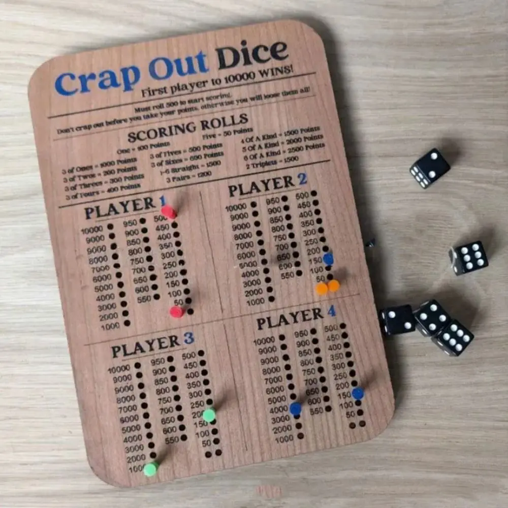 Exercise Patience Wooden Crap Out Dice Score Board Funny Round Farkle Dice Tray Score Pad Wood Tray Board Game