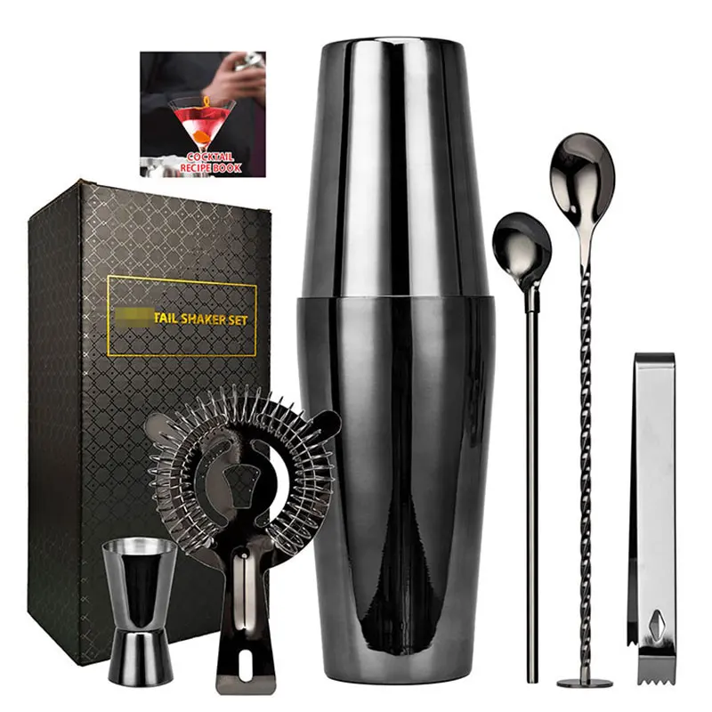 Gold Black Rose Gold Color 750/600ml Boston Cocktail Shaker Kit Bar Set Martini Stainless Steel Bartender Tool with Recipe Book