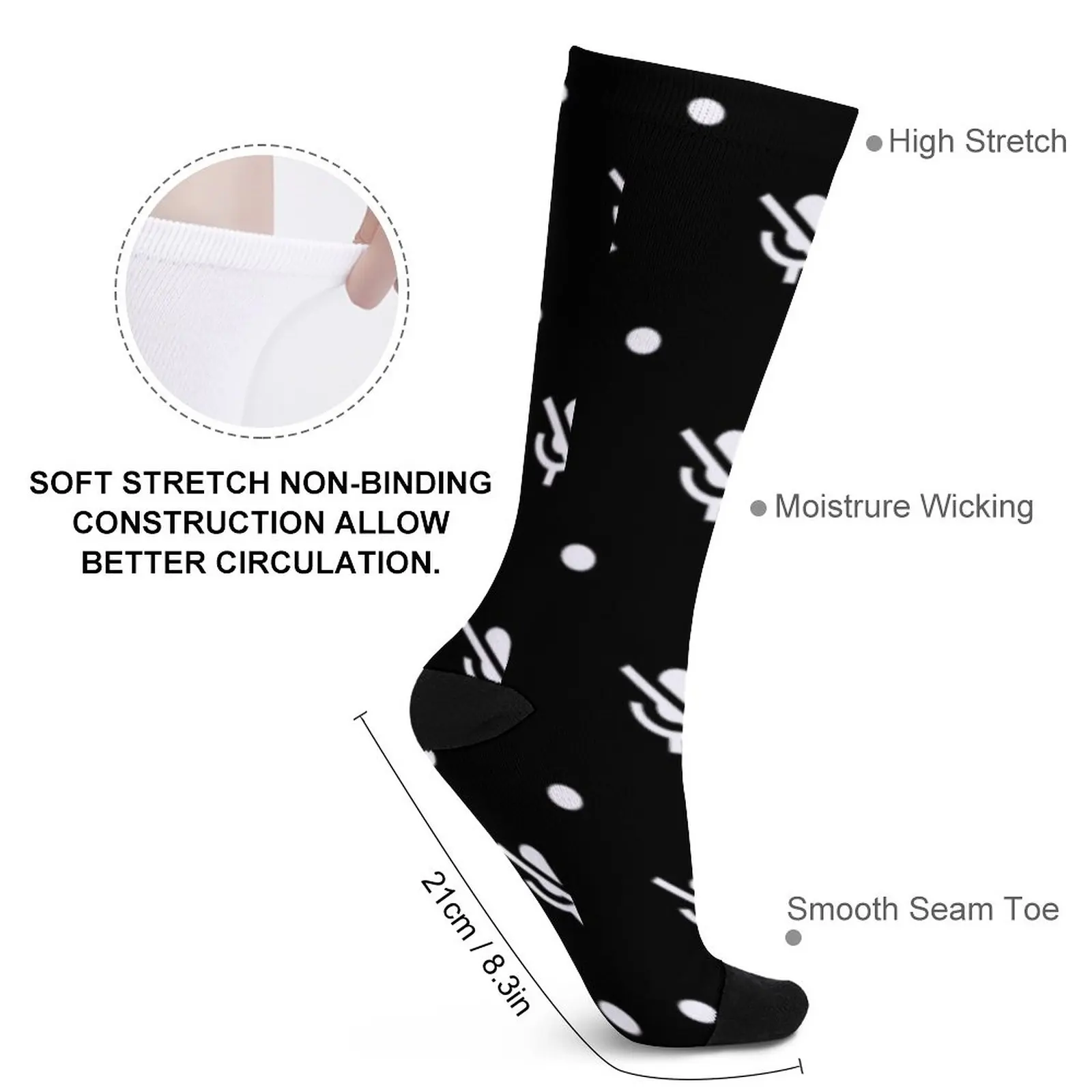 Mute Microphone Mic Pattern Socks compression socks men non-slip soccer stockings Male sock Run