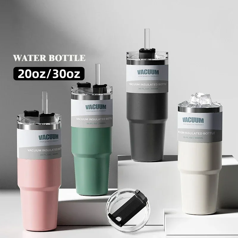 Stainless Steel Insulated Water Bottle Thermal Coffee Car Cup Cold Hot Mugs Vacuum Flask with Straw Thermos Bottle Keeps Cold