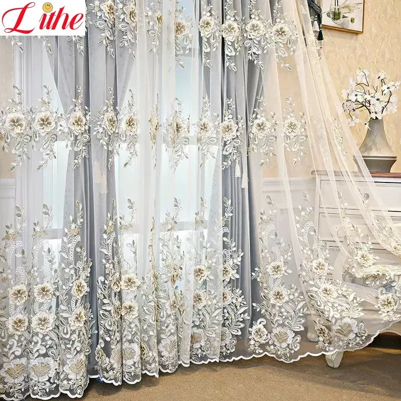 

European Luxury Thick Half shading Curtains For Living Room Bedroom Embroidered Tulle Curtain Hotel Luxury Home Decor