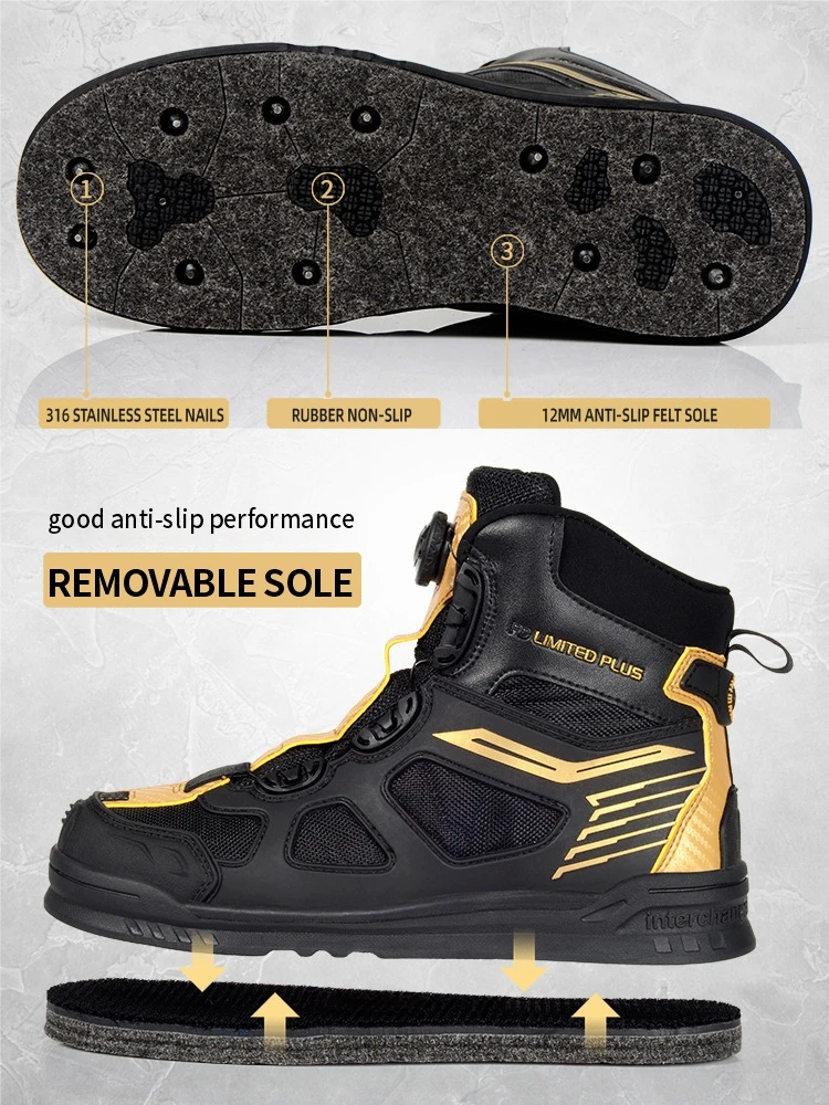 Rubber Boots For Adults Breathable Fly Shoes Anti-Slip Waterproof Felt Sole Outdoor Fishing fly fishing shoes fishing boots