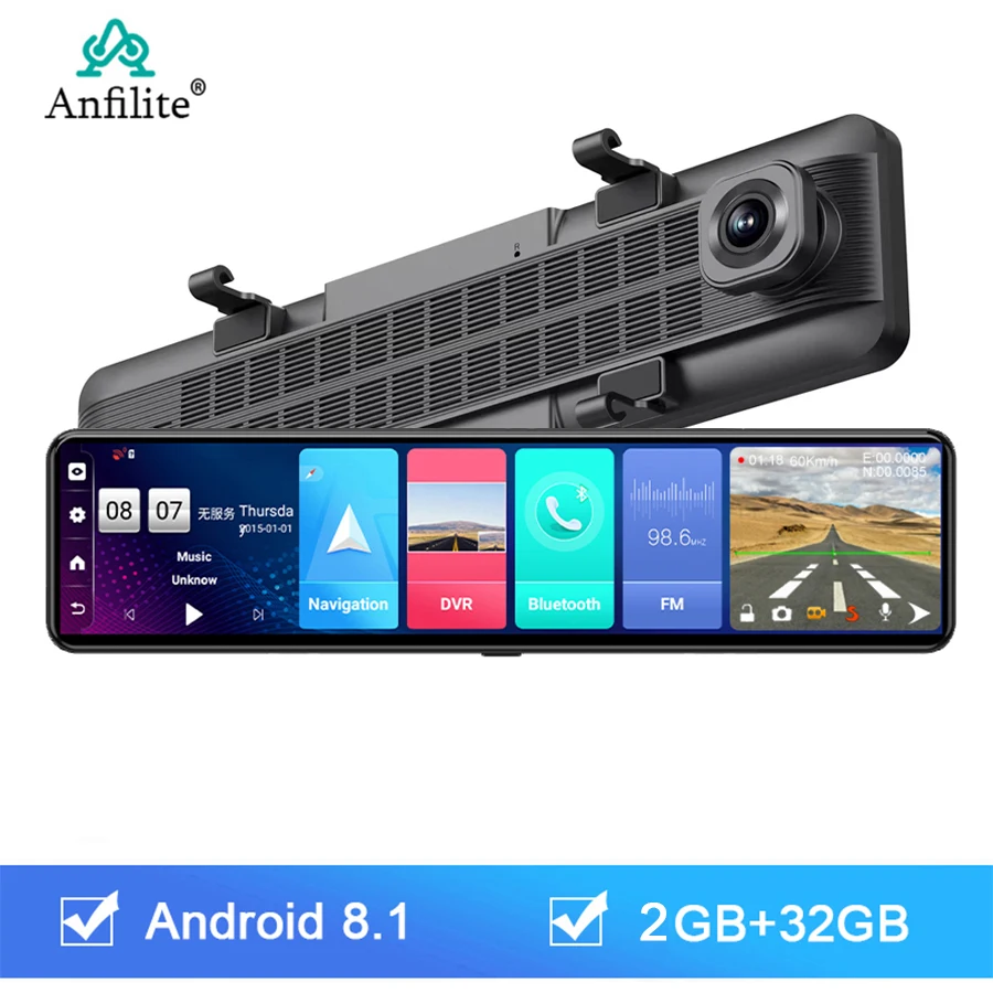 12 Inch Android 8.1 Rear view Mirror Triple Screen Car DVR 4G WiFi Dash Camera 2GB+32GB GPS Navigation 1080P Video Recorder