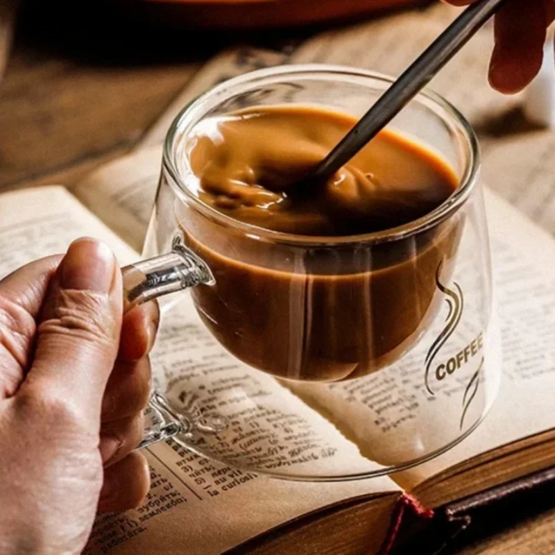 200ml Heat-Resistant Double Wall Glass Espresso Cup with Handle - TransparentCoffee Mug for Cappuccino Latte Tea & Multi-Purpose