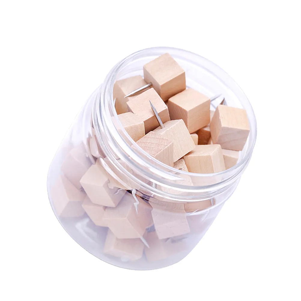 50Pcs 사각형 푸시 핀 나무 스타일 썸 탭스 게시판용 창의적인 장 고정 장치 코르크 스트립 달력 사진 메모
