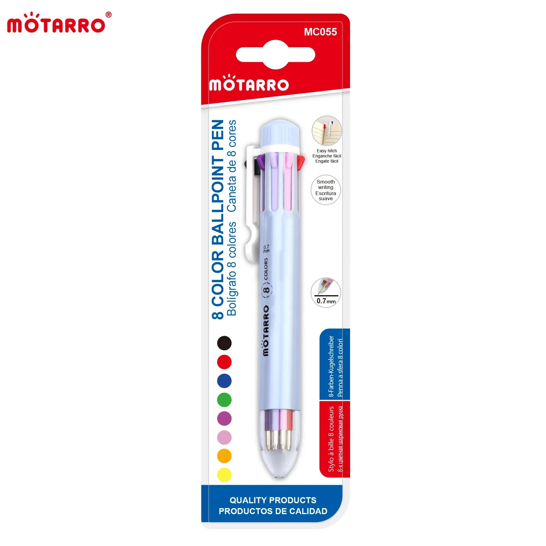 MOTINO Multicolor Quick Drying Water Pen Set para Crianças, Caneta Esferográfica, Papelaria Escolar, 8 Cores para Um Armazenamento, 0,7mm