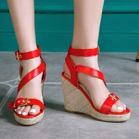 Fashion Wedge Sandals Women Summer Shoes Platform Knitted High Heels Flip Flops Large Size Cross Strap Party Shoes Female White - Image 4