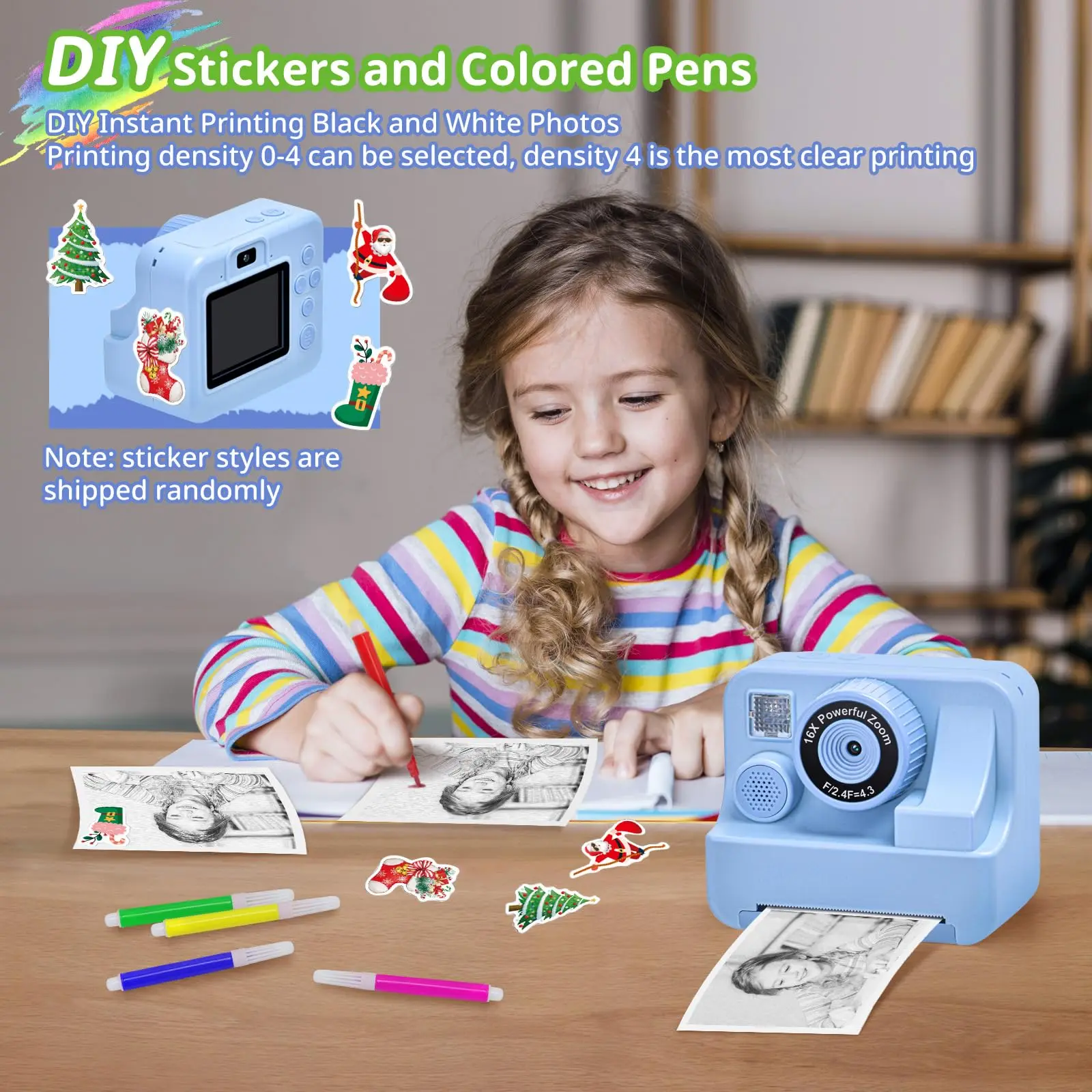 Kids Instant Print Camera Digital Camera Toddler Toys 1080P 2.4 Inch Camera Thermal Printing Photo Video Games Boys Girls Gifts