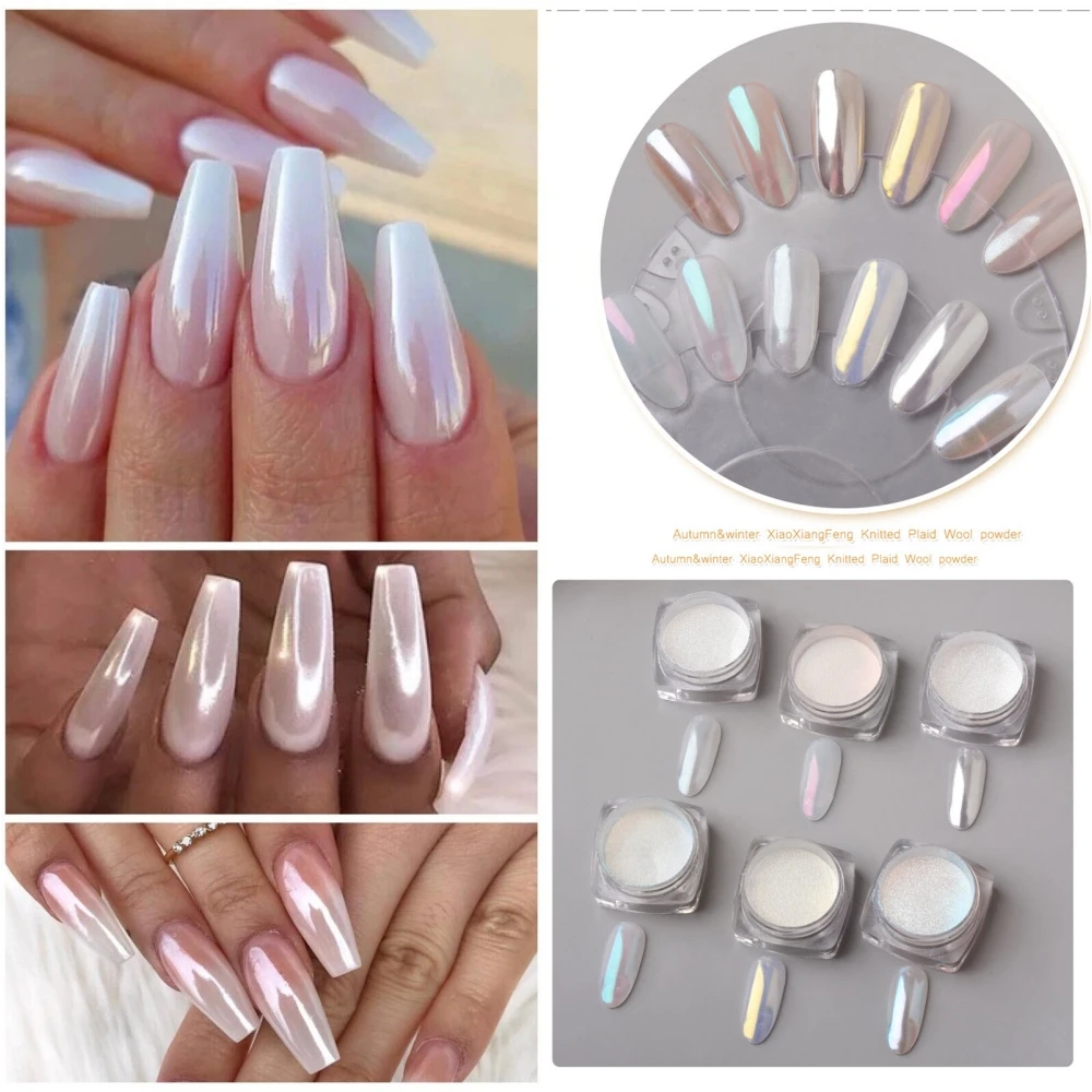 1Jar Mermaid Glitter Chrome Powder Pearl Aurora Pigment Powder Hailey Bieber Nail Moonlight Powder Dust Manicure Nail Supplie # #