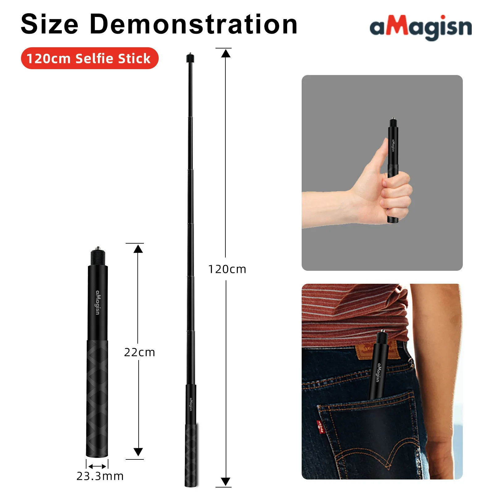 

aMagisn 120cm Invisible Selfie Stick Straight Pull For Insta360 Panoramic For GoPro Action Camera For DJI Accessories