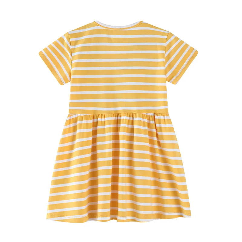 Girls Dress Kids Clothes Jumping Meters Bunny Embroidery Children's Dresses Striped Kids Party Dresses Frocks