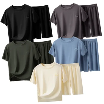 2/4 Pieces Children's Summer Thin Short-sleeved Shorts Ice Silk Suit Boys and Girls Casual Joker 2