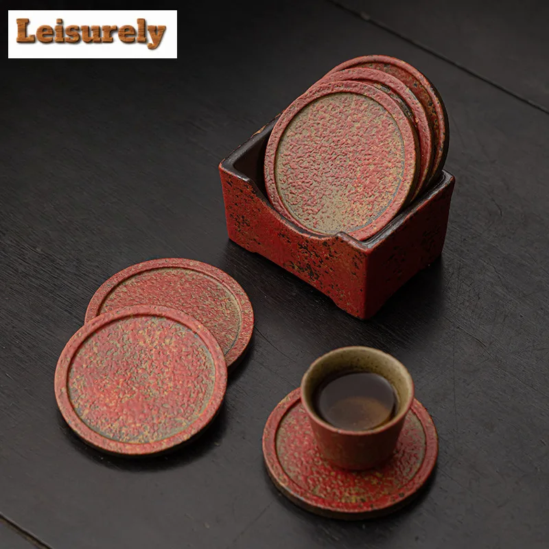 6pc/set Full Mountain Red Old Rock Mud Coasters Non-slip Coasters For Coffee Cups Saucer Heat Insulation Placemats Teacup Base