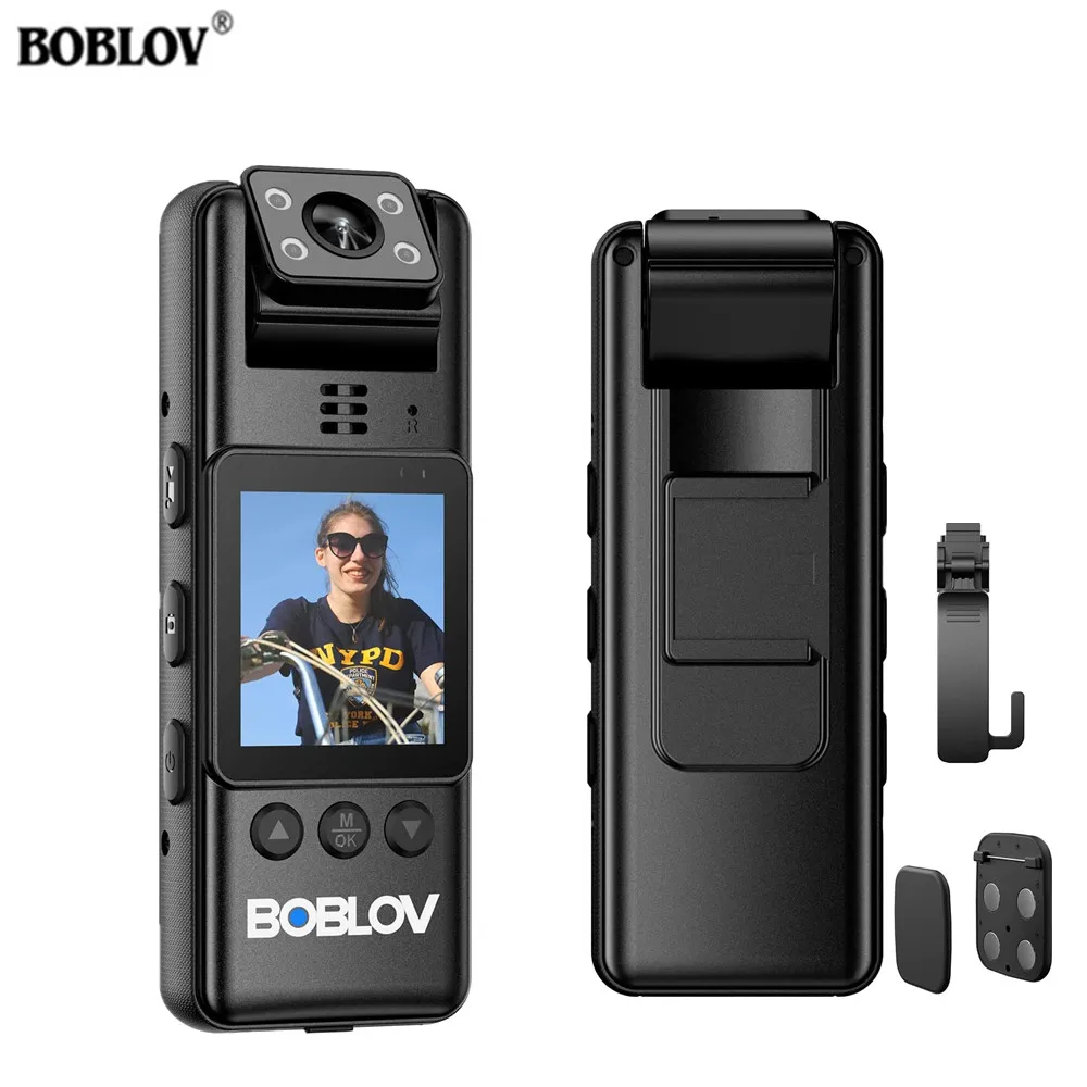 Boblov A23 Body Camera 180 ° Ruota Videocamera Visione Notturna 1080P Bodycam Audio Video Registrazione Cam Clip Magnetiche Mini Fotocamere