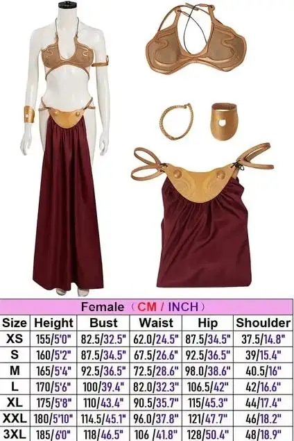 Leia Princess Sexy Slave Dress Movie Space Battle Fantasy Cosplay Costume Disguise Bikini Set Adult Women Girls Roleplay Outfit