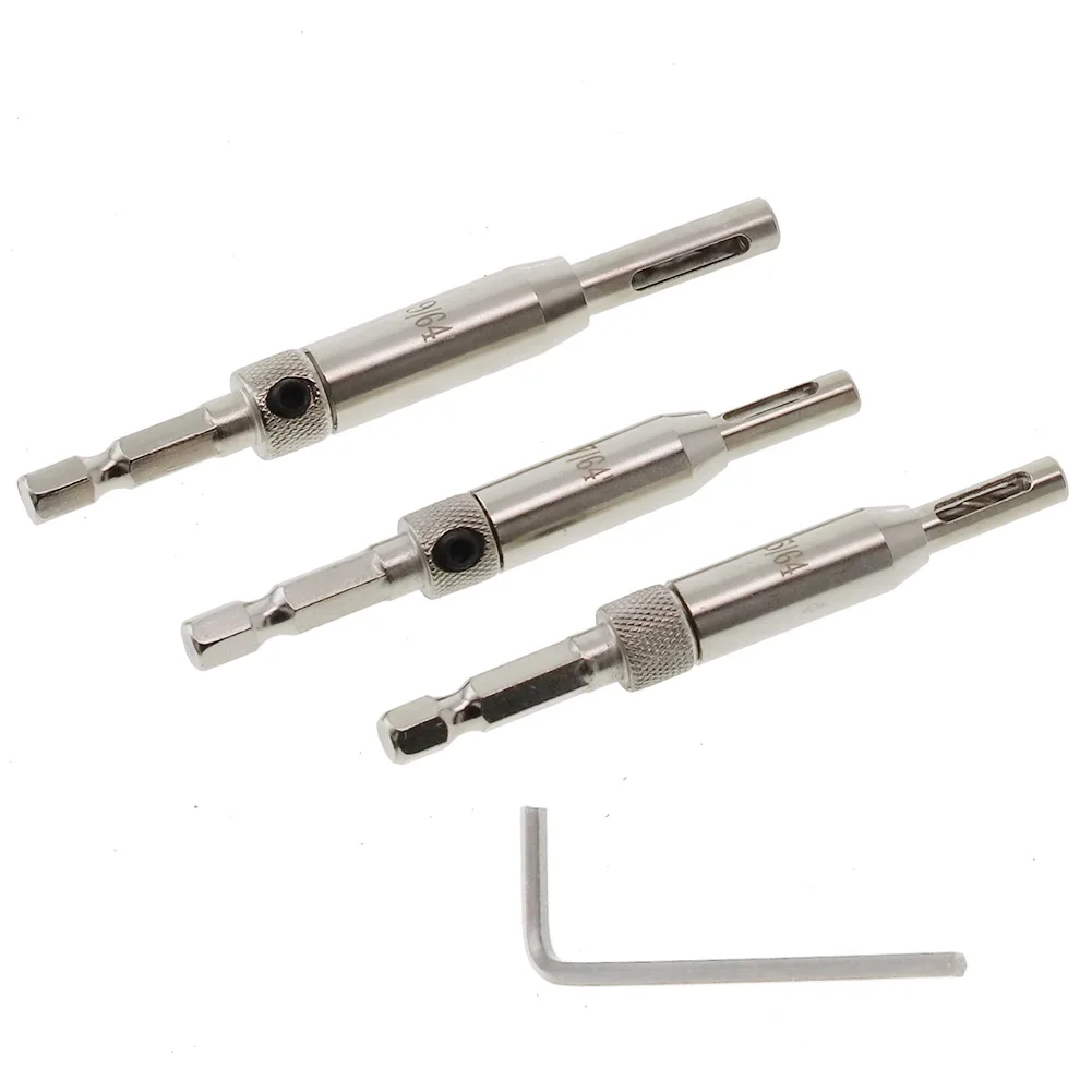 

3Pcs Self Centering Hinge Drill Bits Set Door Cabinet Pilot Holes HSS Hex Groove For Installation Of Door Hinges Hand Tools