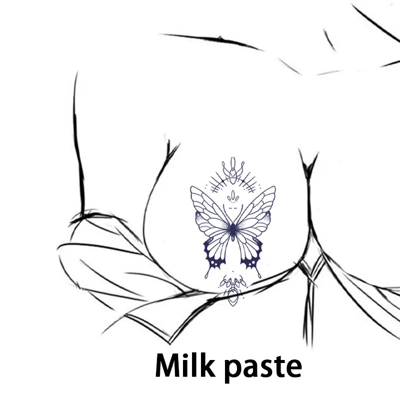 Bitkisel meyve suyu kelebek desen seksi göğüs dövme etiket su geçirmez ve ter geçirmez tek kullanımlık geçici etiket