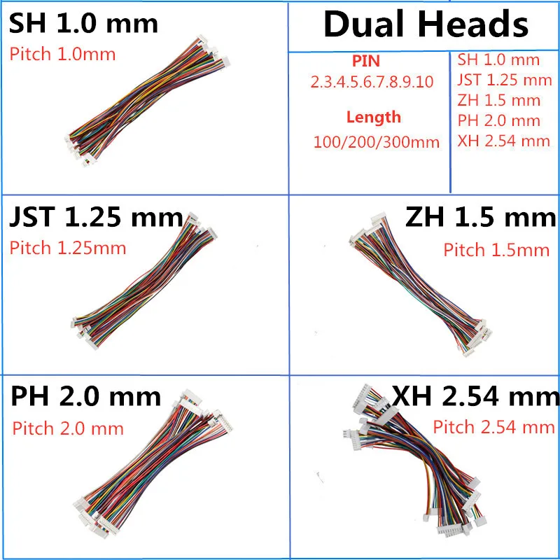 10 шт. SH1.0 JST1.25 ZH1.5 PH2.0 XH2.54 двойная головка проводной Кабельный соединитель JST Шаг 1,0/1,25/1,5/2,0/2,54 мм 2/3/4/10 контактный разъем мама
